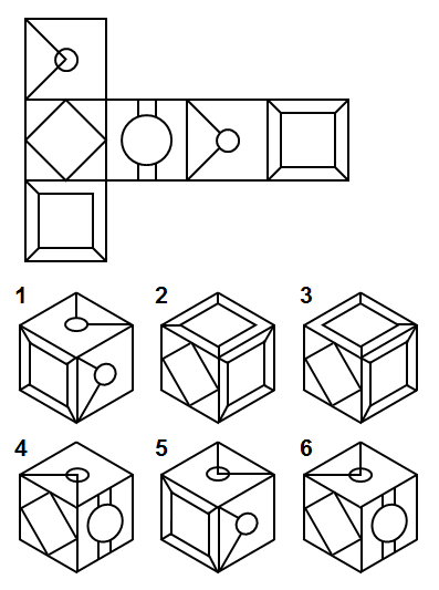 Тест на iq № 2. Вопрос №36. Какие два куба из шести являются правильными?
